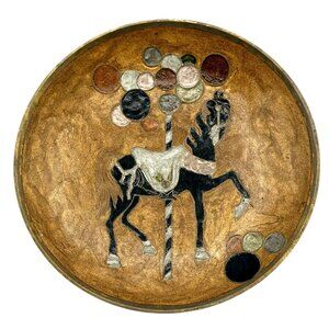 Rosenthal-Netter Brass Pedestal Bowl Hand Painted Carousel Horse 11/647 VTG Rare